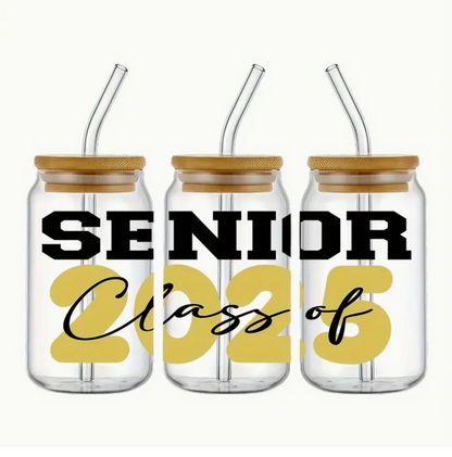 Senior 2025 Glass Cups with Straw
