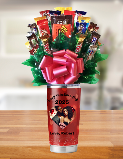 Custom Valentine's Day Tumbler with Candy Bouquet