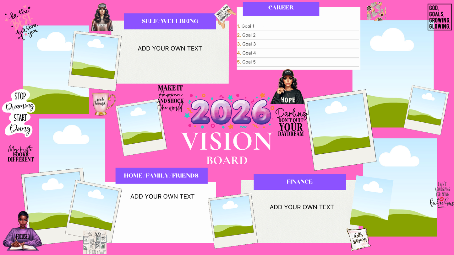 2026 Vision Board Template | Editable in Canva  | Goal Setting & Manifestation Planner | Digital Download