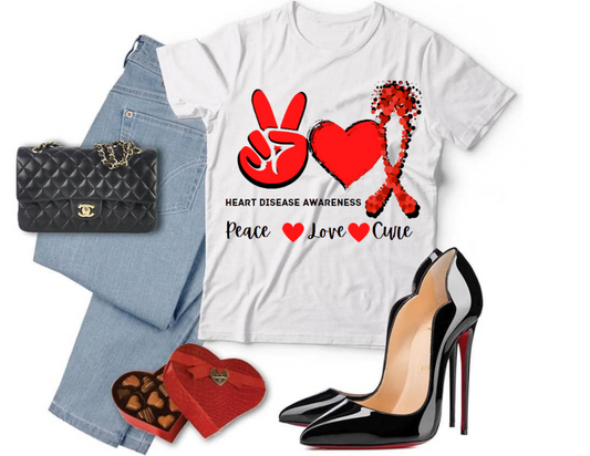 Peace Love Cure Heart Health Awareness T-shirt